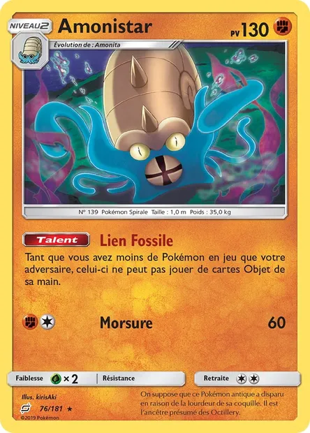 Amonistar, carte Pokémon TEU 76 — extension Duo de Choc