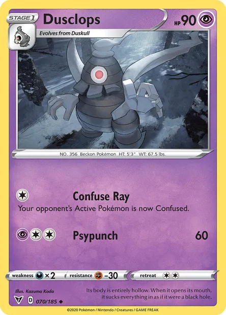 Dusclops, Pokémon card VIV 70 — Vivid Voltage set