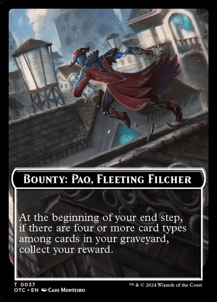 Bounty: Paq, Fleeting Filcher // Wanted!, carte Magic TOTC 37 — extension Outlaws of Thunder Junction Commander Tokens