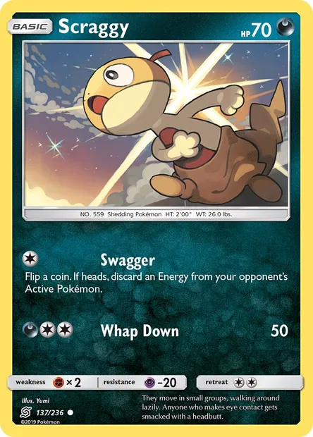 Scraggy, Pokémon card UNM 137 — Unified Minds set