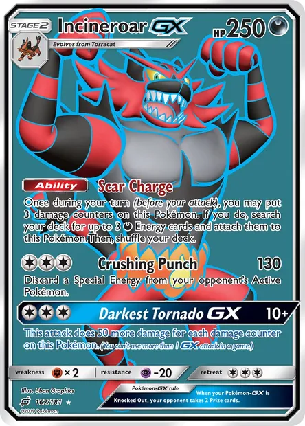 Incineroar GX, Pokémon card TEU 167 — Team Up set