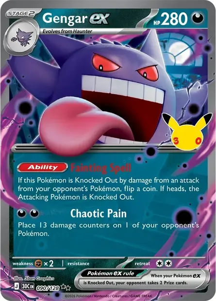 Gengar ex, Pokémon card 30C 090 — 30th Celebration set