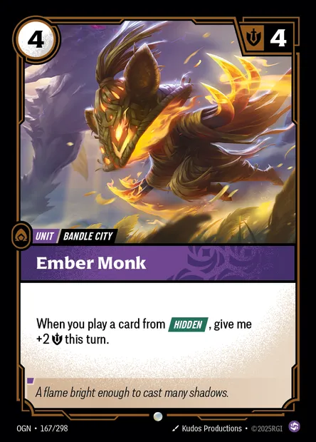 Ember Monk, carte Riftbound OGN 167 — extension Origins