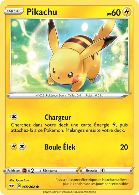 Pikachu, carte Pokémon SSH 65 — extension Épée et Bouclier