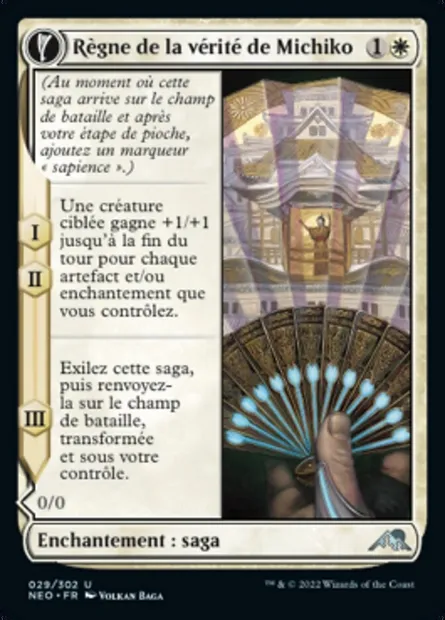 Règne de la vérité de Michiko // Portrait de Michiko, carte Magic NEO 29 — extension Kamigawa: La Dynastie Néon