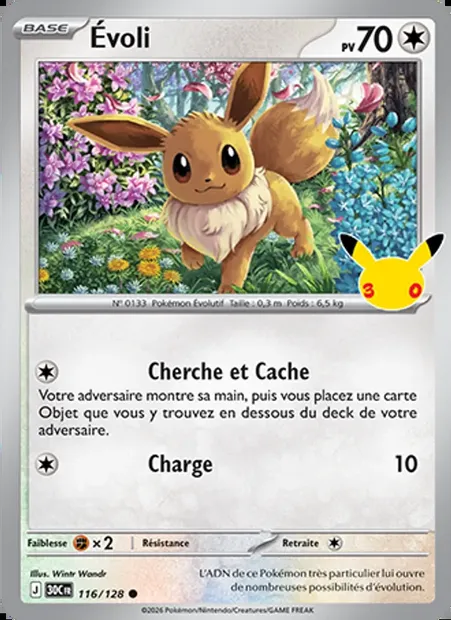 Évoli, carte Pokémon 30C 116 — extension 30ᵉ Anniversaire