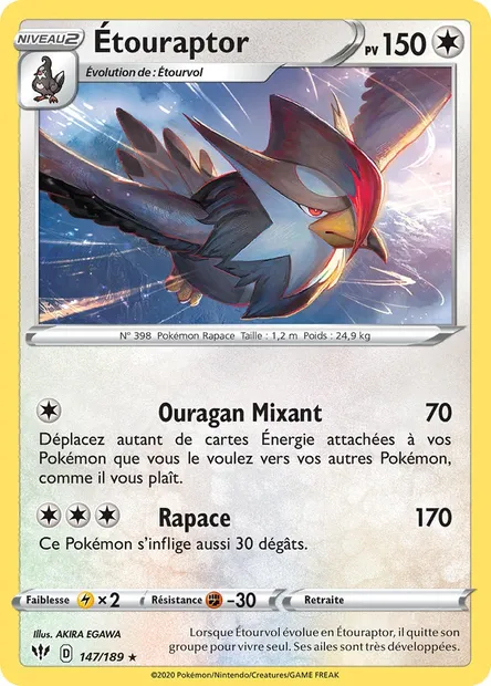 Étouraptor, carte Pokémon DAA 147 — extension Ténèbres Embrasées