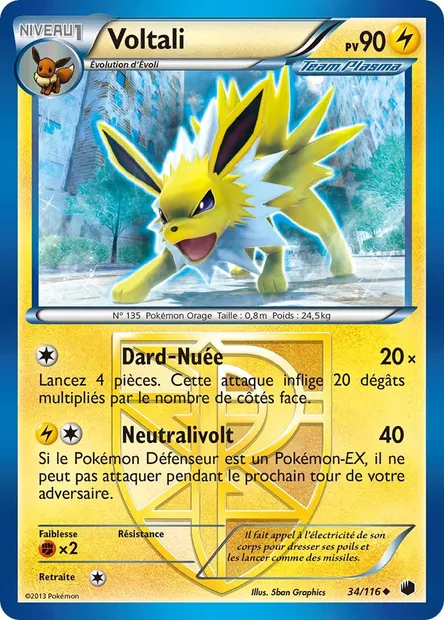 Voltali, carte Pokémon PLF 34 — extension Glaciation Plasma