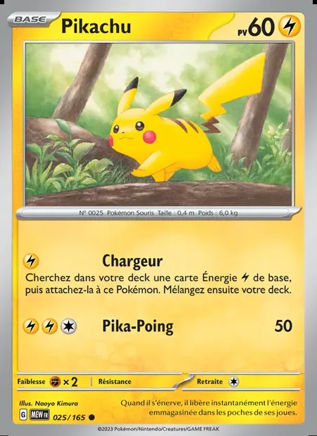 Pikachu, carte Pokémon MEW 025 — extension 151