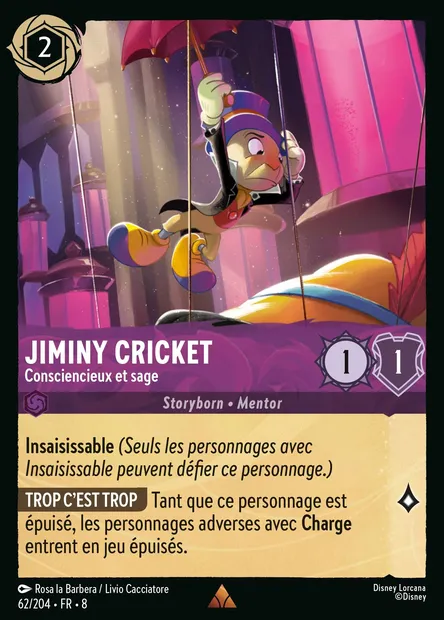 Jiminy Cricket - Consciencieux et sage, carte Disney Lorcana CH8-062 — extension Le Règne de Jafar