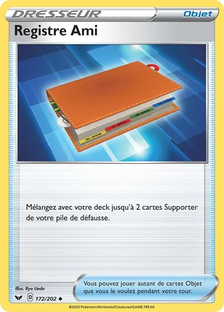 Registre Ami, carte Pokémon SSH 172 — extension Épée et Bouclier