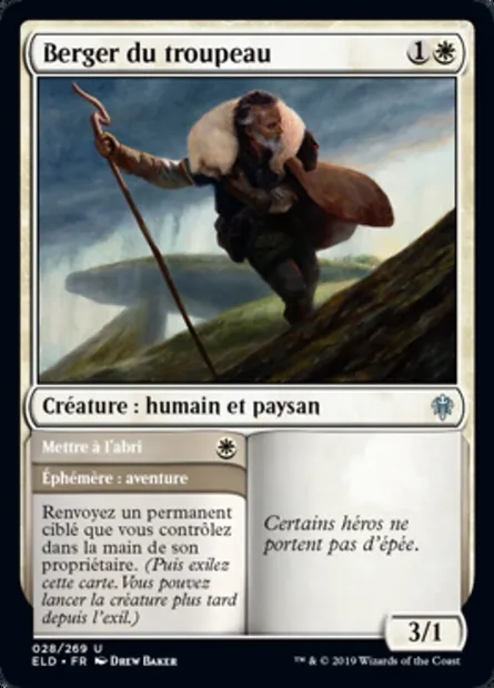 Berger du troupeau // Mettre à l'abri, carte Magic ELD 28 — extension Throne of Eldraine