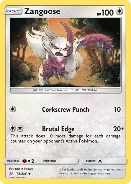 Zangoose, Pokémon card CEC 173 — Cosmic Eclipse set