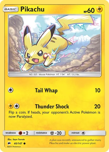 Pikachu, Pokémon card BUS 40 — Burning Shadows set