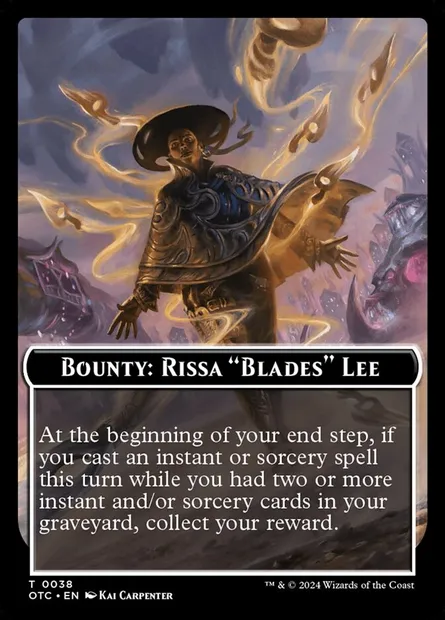 Bounty: Rissa "Blades" Lee // Wanted!, carte Magic TOTC 38 — extension Outlaws of Thunder Junction Commander Tokens
