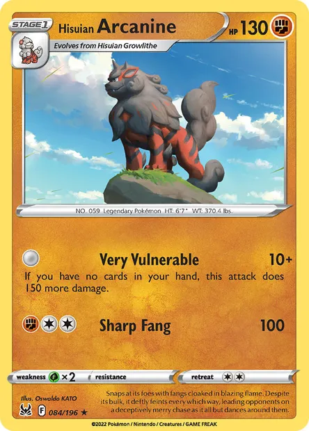 Hisuian Arcanine, Pokémon card LOR 084 — Lost Origin set