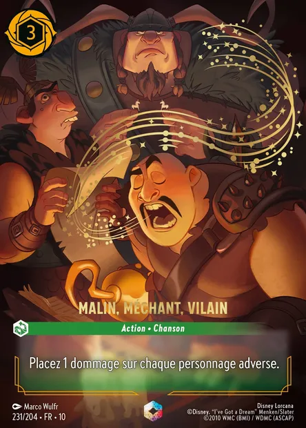 Malin, méchant, vilain, carte Disney Lorcana CH10-231 — extension Lueurs dans les Profondeurs