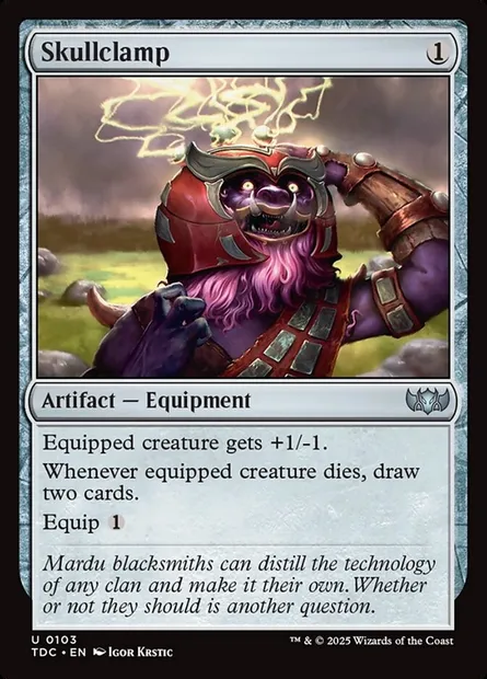 Skullclamp, Magic card TDC 103 — Tarkir: Dragonstorm Commander set