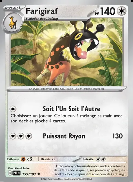 Farigiraf, carte Pokémon PAL 155 — extension Évolutions à Paldea