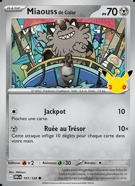 Miaouss de Galar, carte Pokémon 30C 101 — extension 30ᵉ Anniversaire