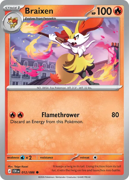 Braixen, Pokémon card CRI 012 — Chaos Rising set