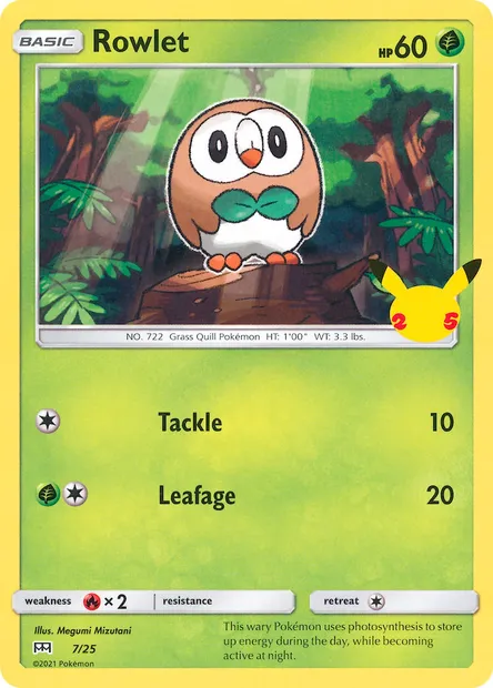 Rowlet, Pokémon card MCD21 7 — McDonald's Collection 2021 set
