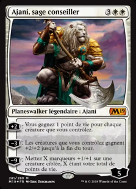 Ajani, sage conseiller, carte Magic M19 281 — extension Core Set 2019