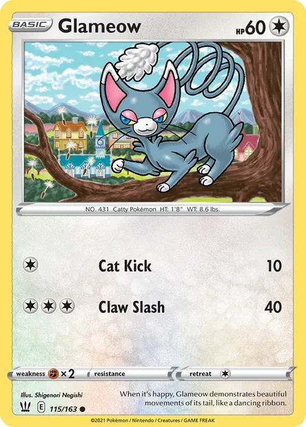 Glameow, Pokémon card BST 115 — Battle Styles set