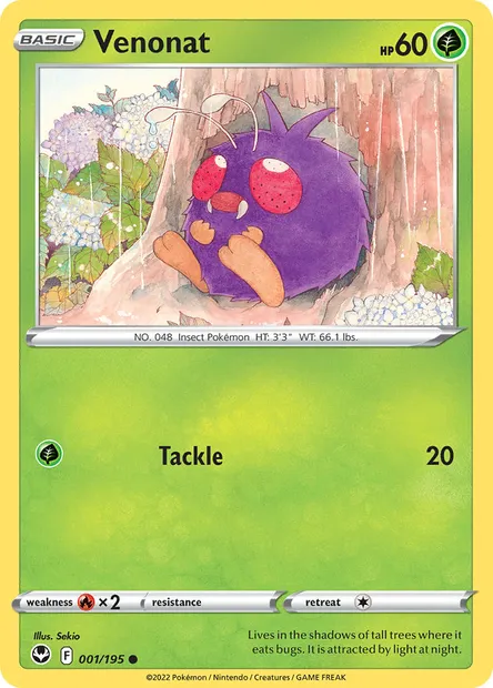 Venonat, Pokémon card SIT 001 — Silver Tempest set