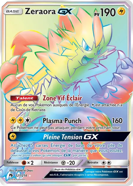 Zeraora GX, carte Pokémon LOT 221 — extension Tonnerre Perdu