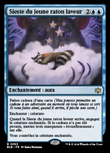 Sieste du jeune raton laveur, carte Magic BLB 53 — extension Bloomburrow