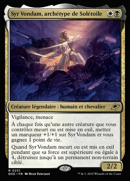 Syr Vondam, archétype de Solétoile, carte Magic EOE 231 — extension Edge of Eternities