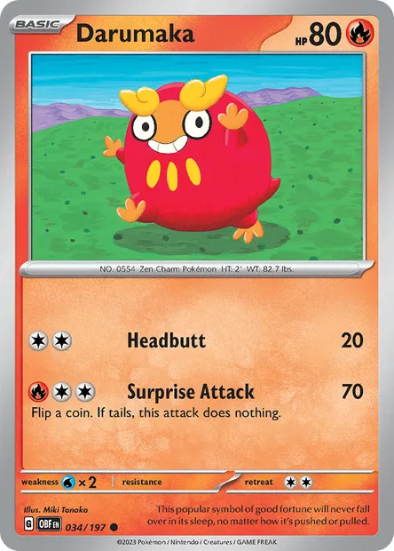 Darumaka, Pokémon card OBF 034 — Obsidian Flames set