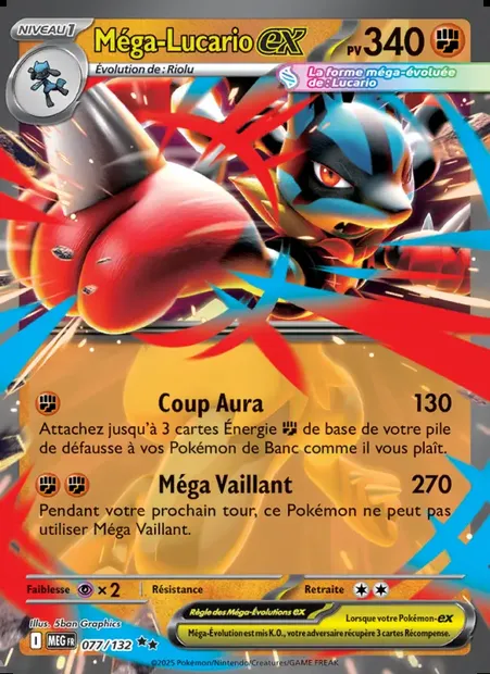 Méga-Lucario-ex, carte Pokémon MEG 077 — extension Méga-Évolution
