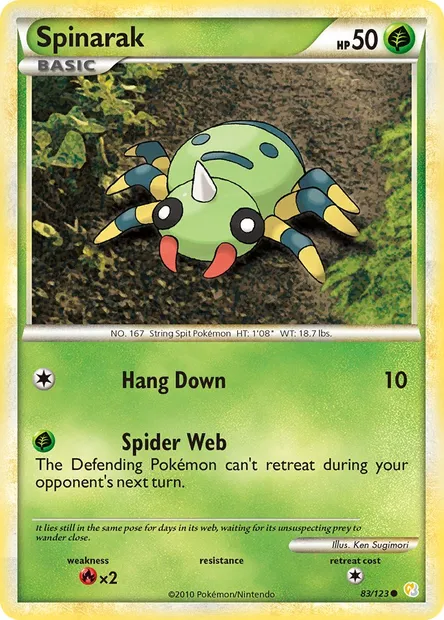 Spinarak, Pokémon card HS 83 — HeartGold SoulSilver set