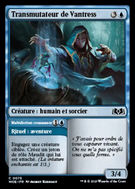 Transmutateur de Vantress // Malédiction croassante, carte Magic WOE 75 — extension Wilds of Eldraine