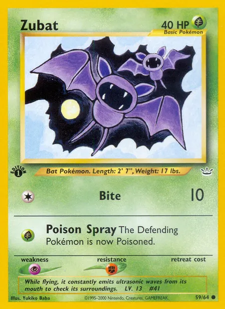 Zubat, Pokémon card NR 59 — Neo Revelation set