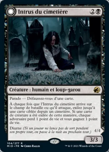 Intrus du cimetière // Goinfre du cimetière, carte Magic MID 104 — extension Innistrad : chasse de minuit