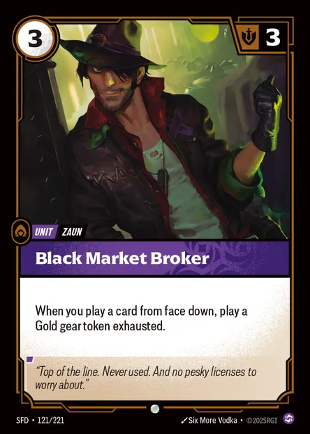 Black Market Broker, carte Riftbound SFD 121 — extension Spiritforged