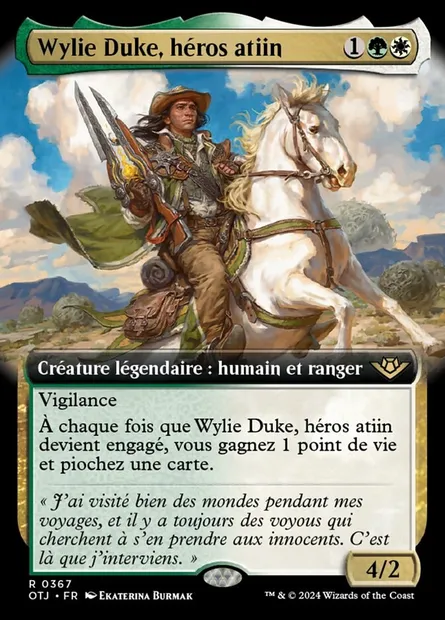 Wylie Duke, héros atiin, carte Magic OTJ 367 — extension Outlaws of Thunder Junction