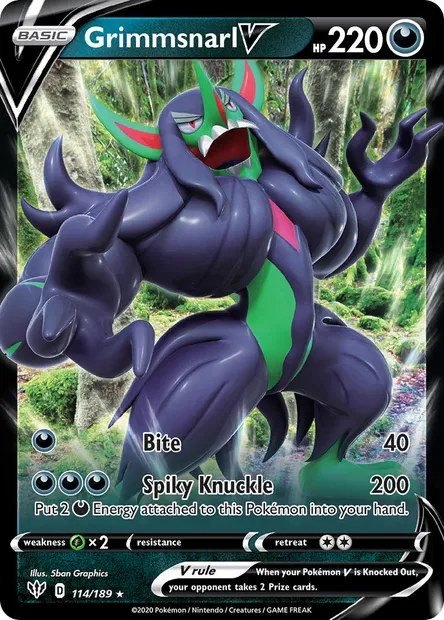 Grimmsnarl V, Pokémon card DAA 114 — Darkness Ablaze set