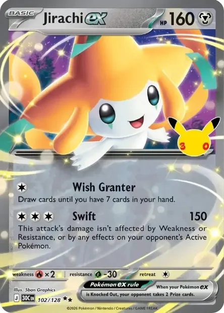 Jirachi ex, Pokémon card 30C 102 — 30th Celebration set