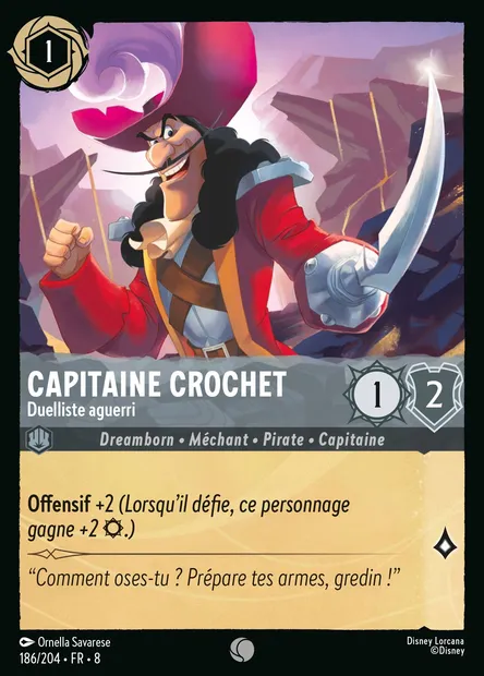 Capitaine Crochet - Duelliste aguerri, carte Disney Lorcana CH8-186 — extension Le Règne de Jafar
