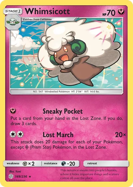 Whimsicott, Pokémon card CEC 148 — Cosmic Eclipse set