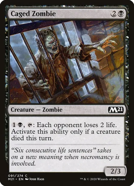 Caged Zombie, Magic card M21 91 — Core Set 2021 set