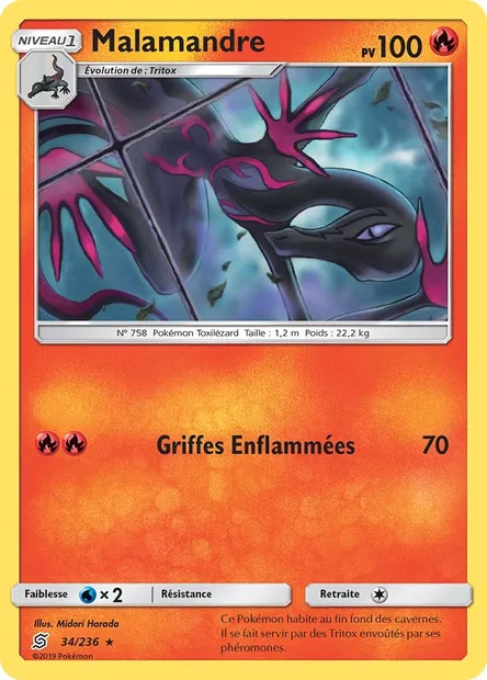 Malamandre, carte Pokémon UNM 34 — extension Harmonie des Esprits