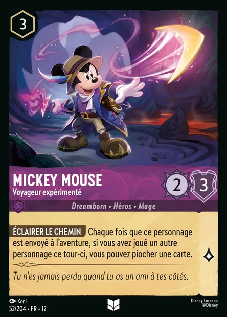 Mickey Mouse - Voyageur expérimenté, carte Disney Lorcana CH12-052 — extension Contrées Inconnues