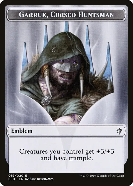 Garruk, Cursed Huntsman Emblem, carte Magic TELD 19 — extension Throne of Eldraine Tokens
