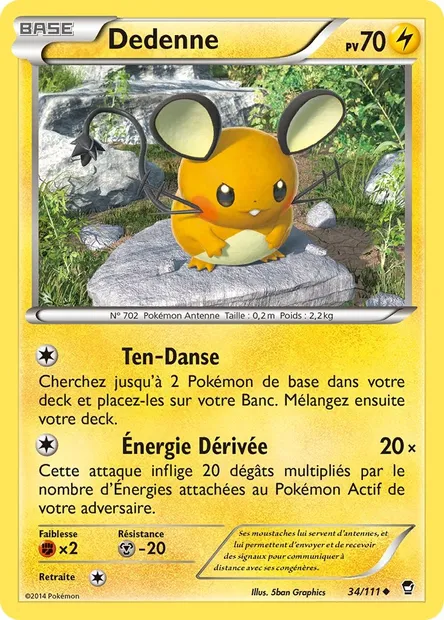 Dedenne, carte Pokémon FFI 34 — extension Poings Furieux