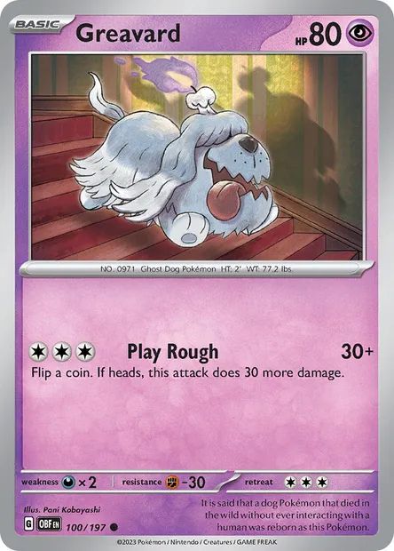 Greavard, Pokémon card OBF 100 — Obsidian Flames set